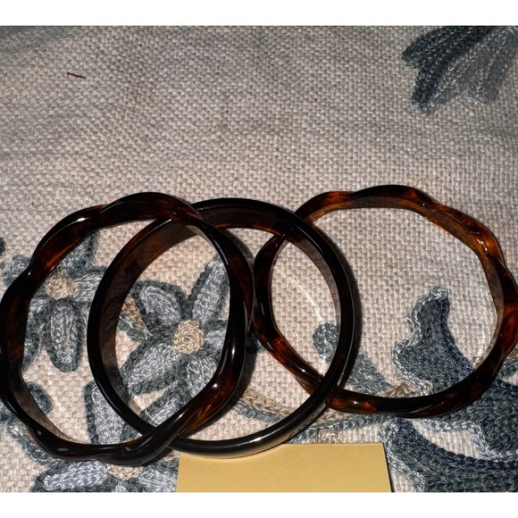 Tortoise Shell Bangle Bracelet Set of 3 Brown Resin Stackable - Picture 2 of 6